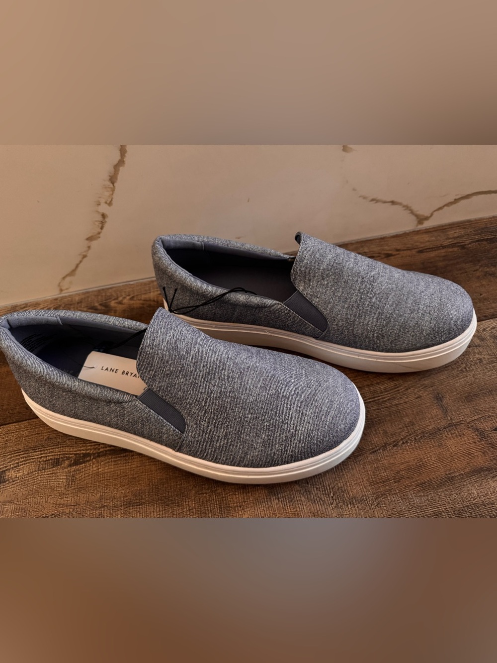 NWT Lane Bryant Denim Blue Slip-On Platform Sneakers 12W Wide READ